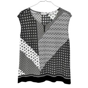 Calvin Klein Sleeveless Shell Top Stretch‎ Patchwork Neutrals Career Women's XL